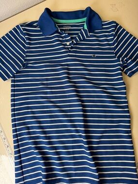 Crown Blue and White Striped Polo with Contrast Collar